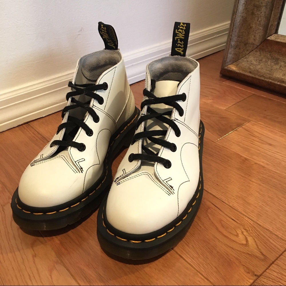 Dr. Martens White Leather Ankle Boots with Black Laces
